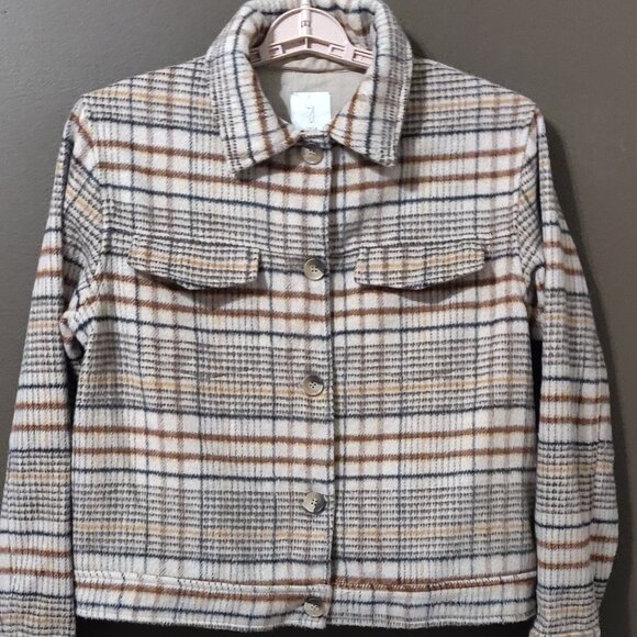 Joie Neutral Plaid Button Up Crop Jacket SIZE MEDIUM - Picture 5 of 5